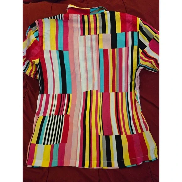 Fashion Nova Men's S Multi Color Block Striped Button-Up Shirt - Picture 3 of 6